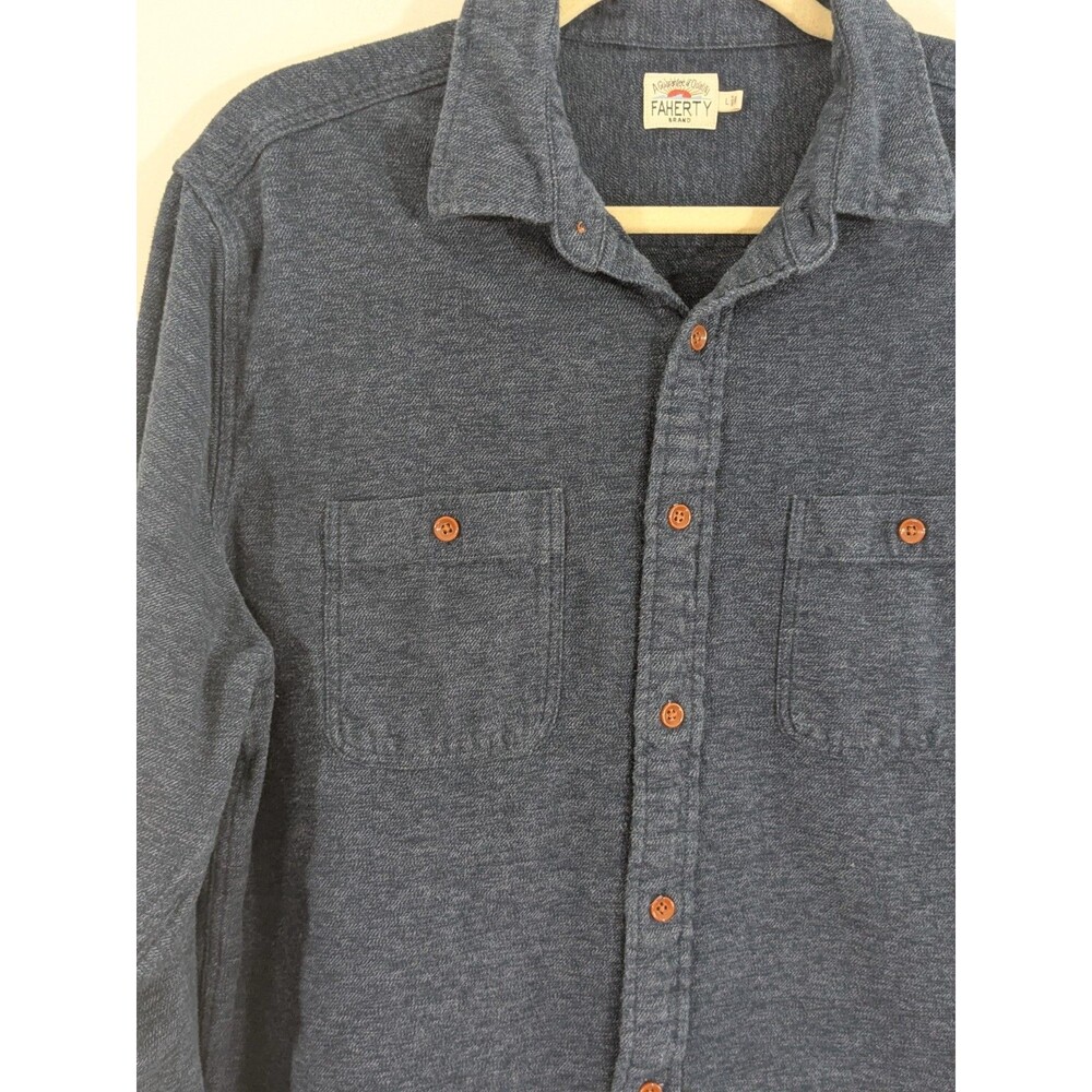 Faherty Shirt Mens Large Blue Brushed Alpine Knit Flannel Cotton Long Sleeve - Picture 5 of 10